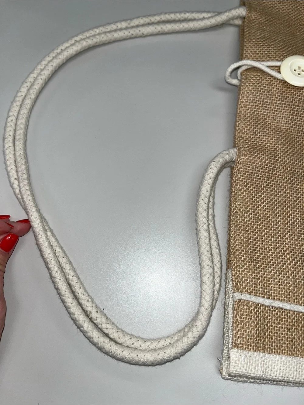 Source Unknown Natural Jute Tote with White Trim and 'Courageous' Script